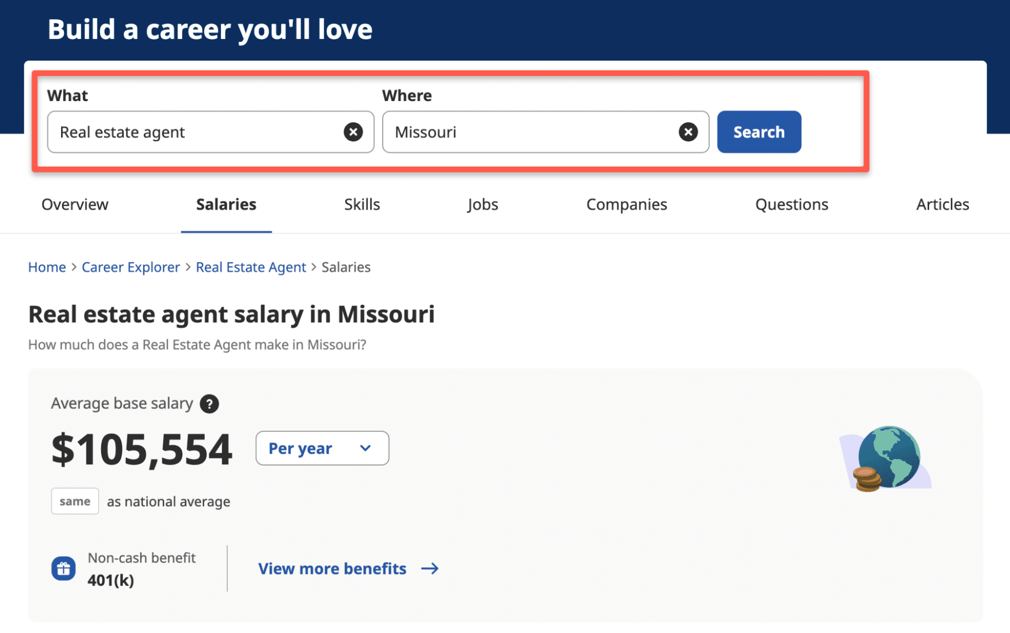 Salary information for real estate agents in Missouri.